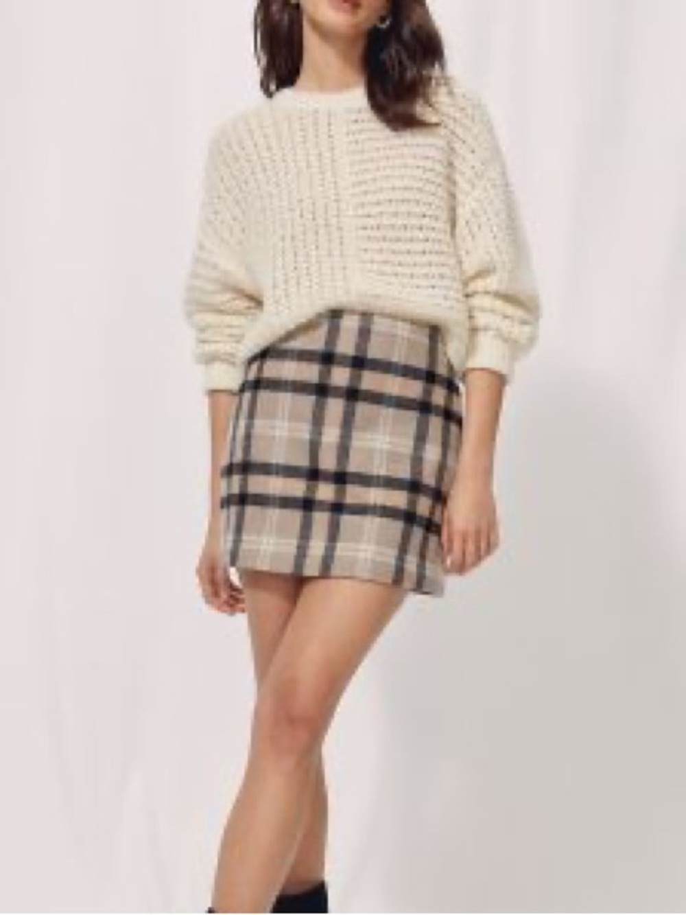 Wilfred Plaid Mini Skirt in Taupe and Black